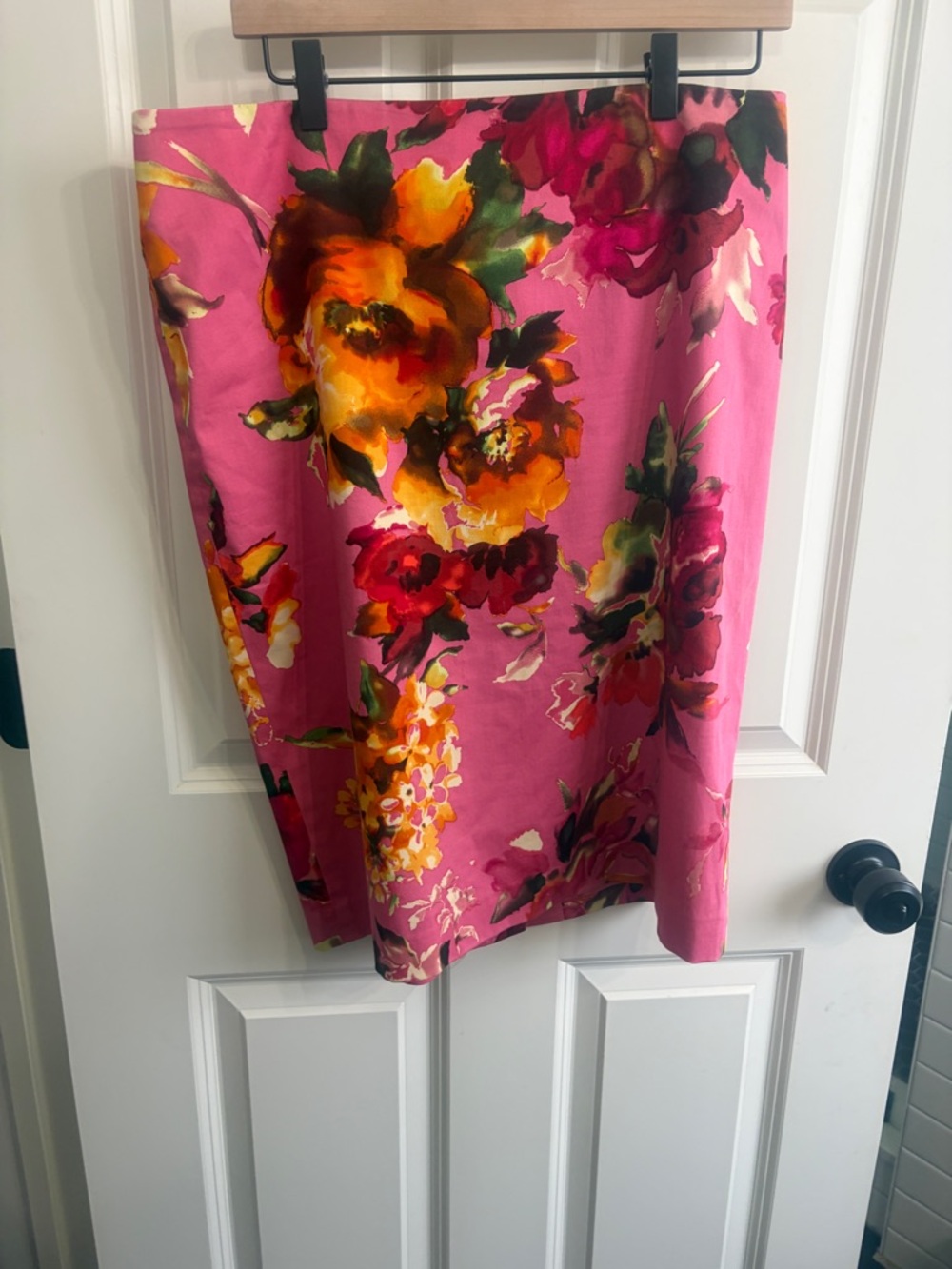Talbots Pink Floral Pencil Skirt with Yellow, Green and Burgundy Accents